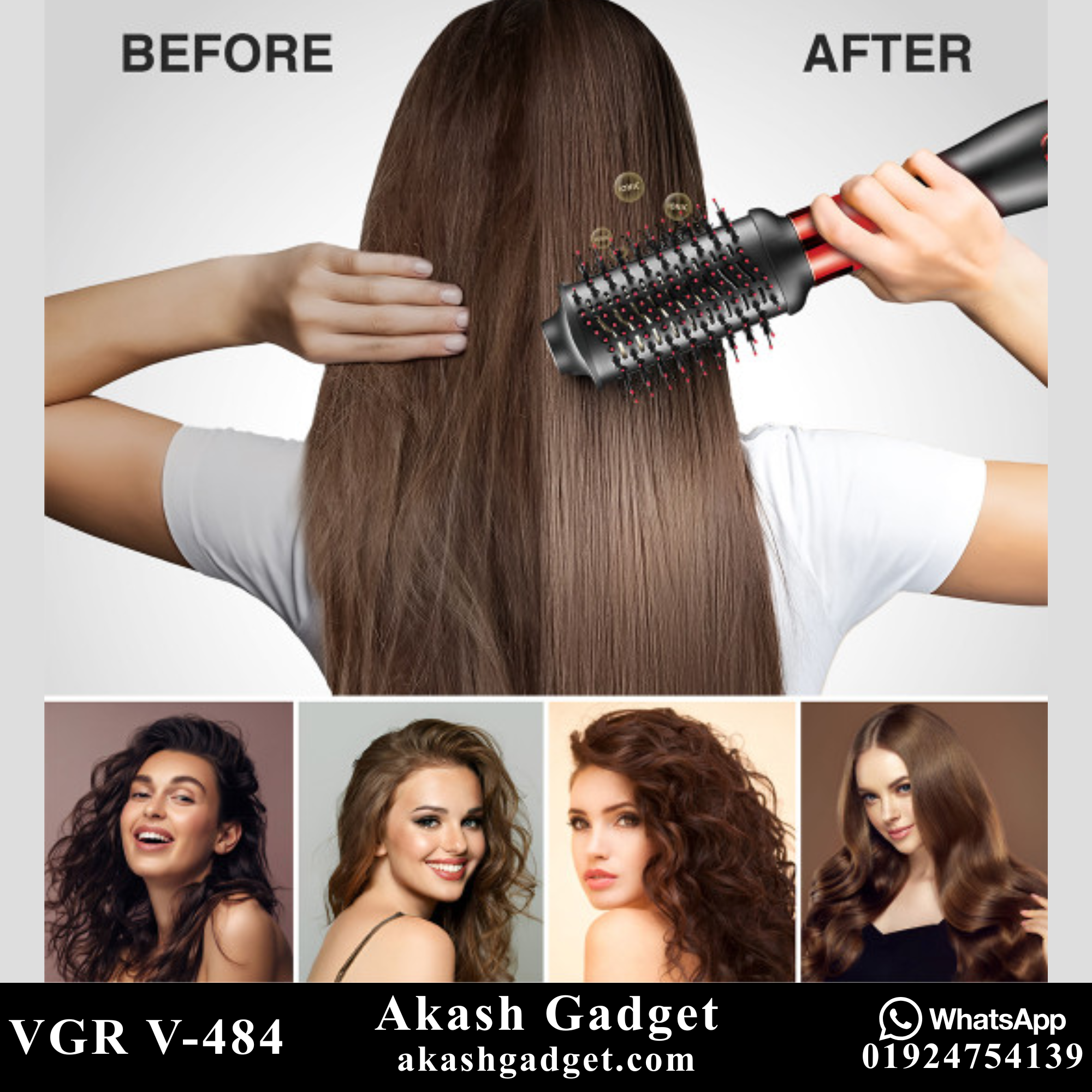 VGR V-484 Professional 4-IN-1 Hot Air Brush- Drying, Curling, Volumizer & Straightening Multi Styler for Women_img_8
