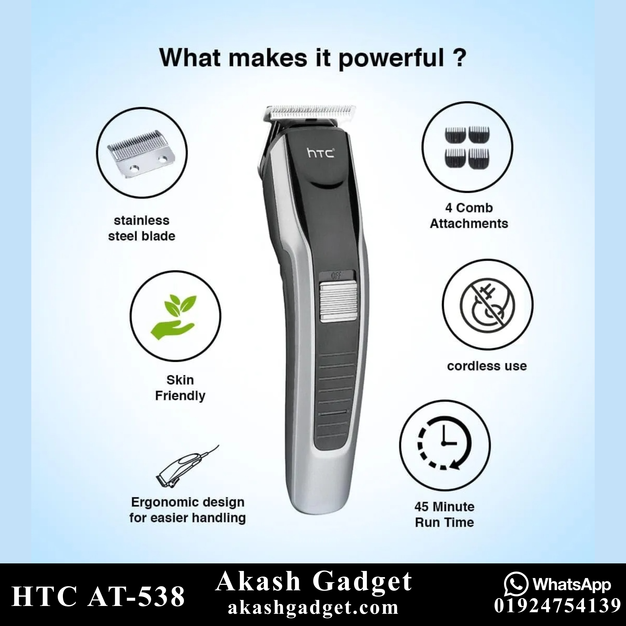 HTC AT-538 Rechargeable Hair and Beard Trimmer For Men_img_7