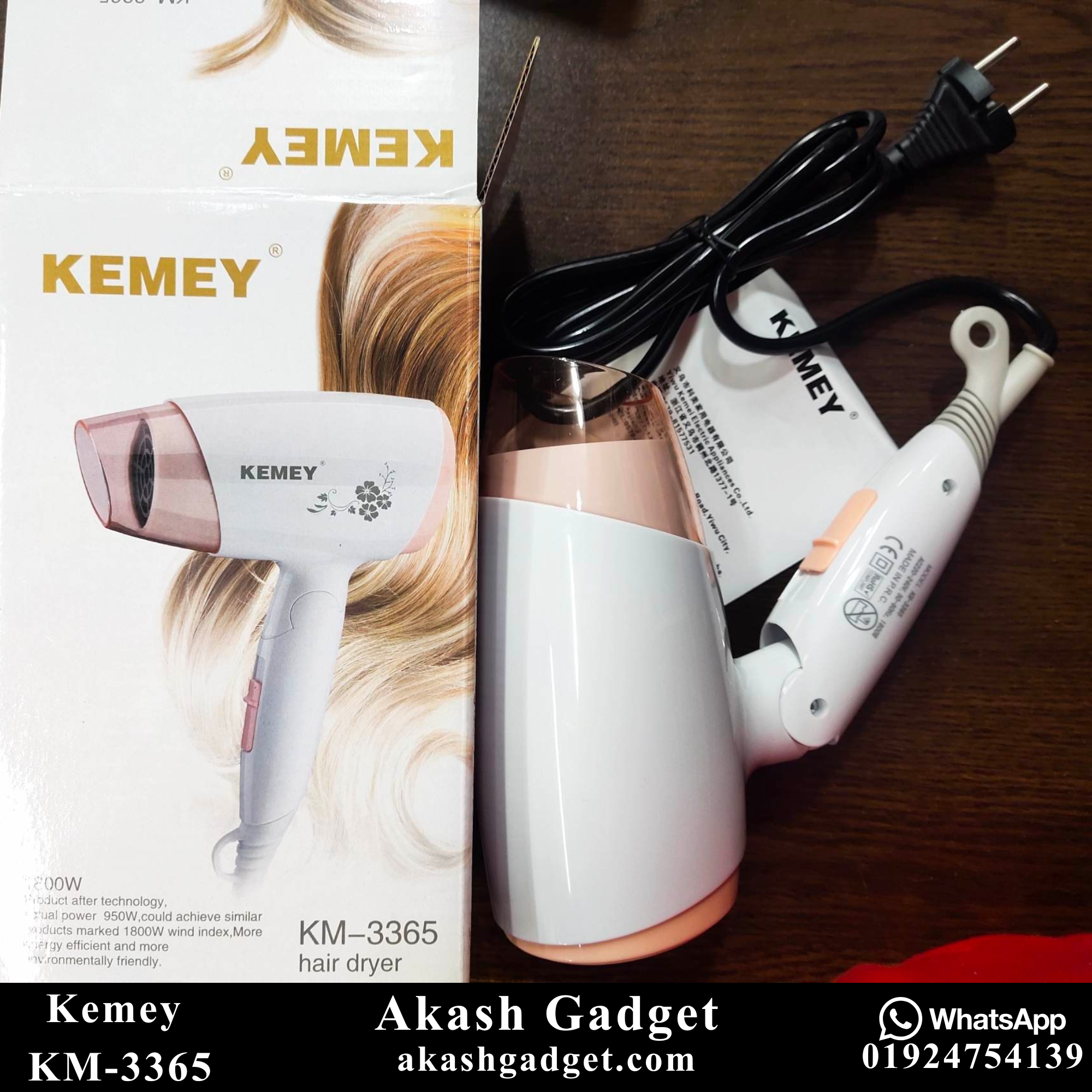 Kemey KM-3365 Hot And Normal Air Foldable Hair Dryer | 1800W Powerful Motor_img_8