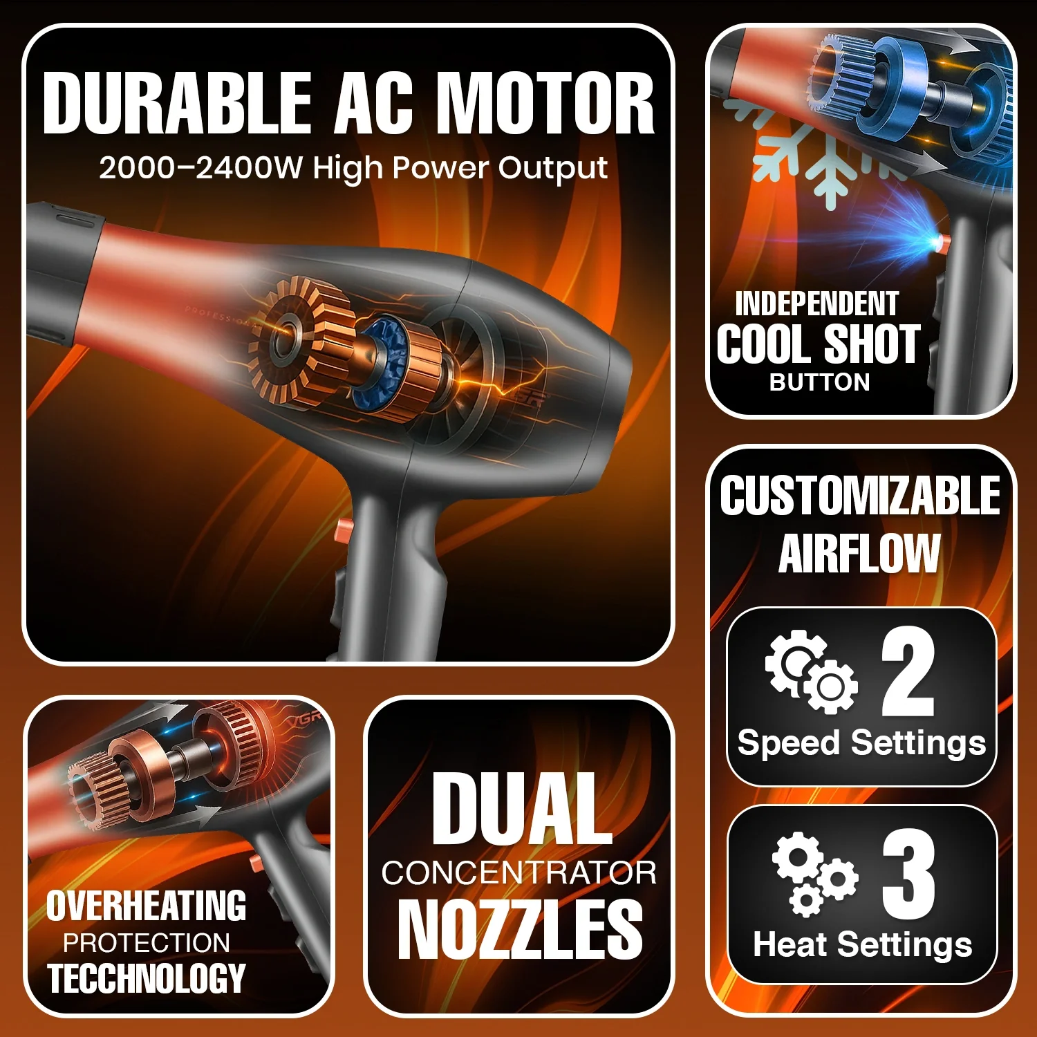 VGR V-455 Professional Hair Dryer for Women 2000-2400W_img_3