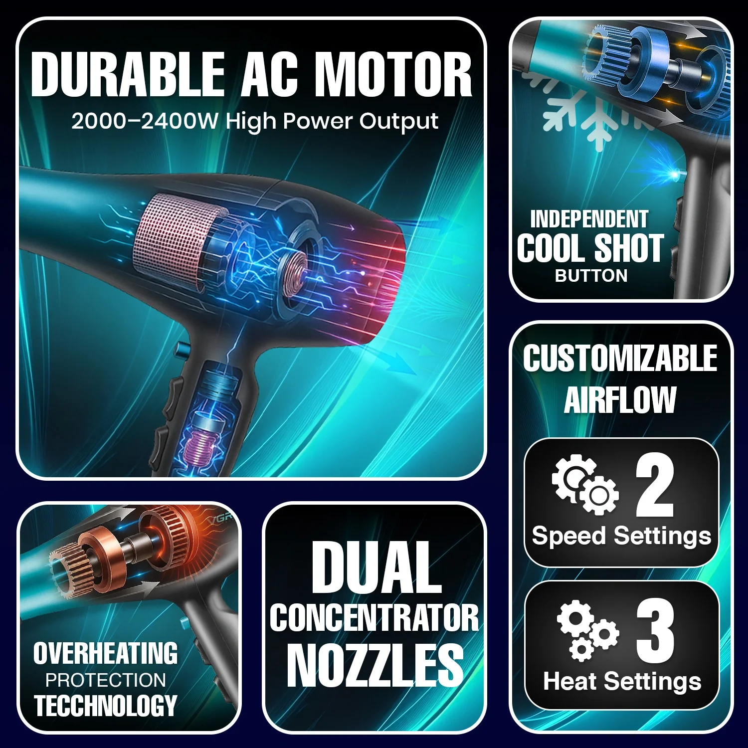 VGR V-455 Professional Hair Dryer for Women 2000-2400W_img_2