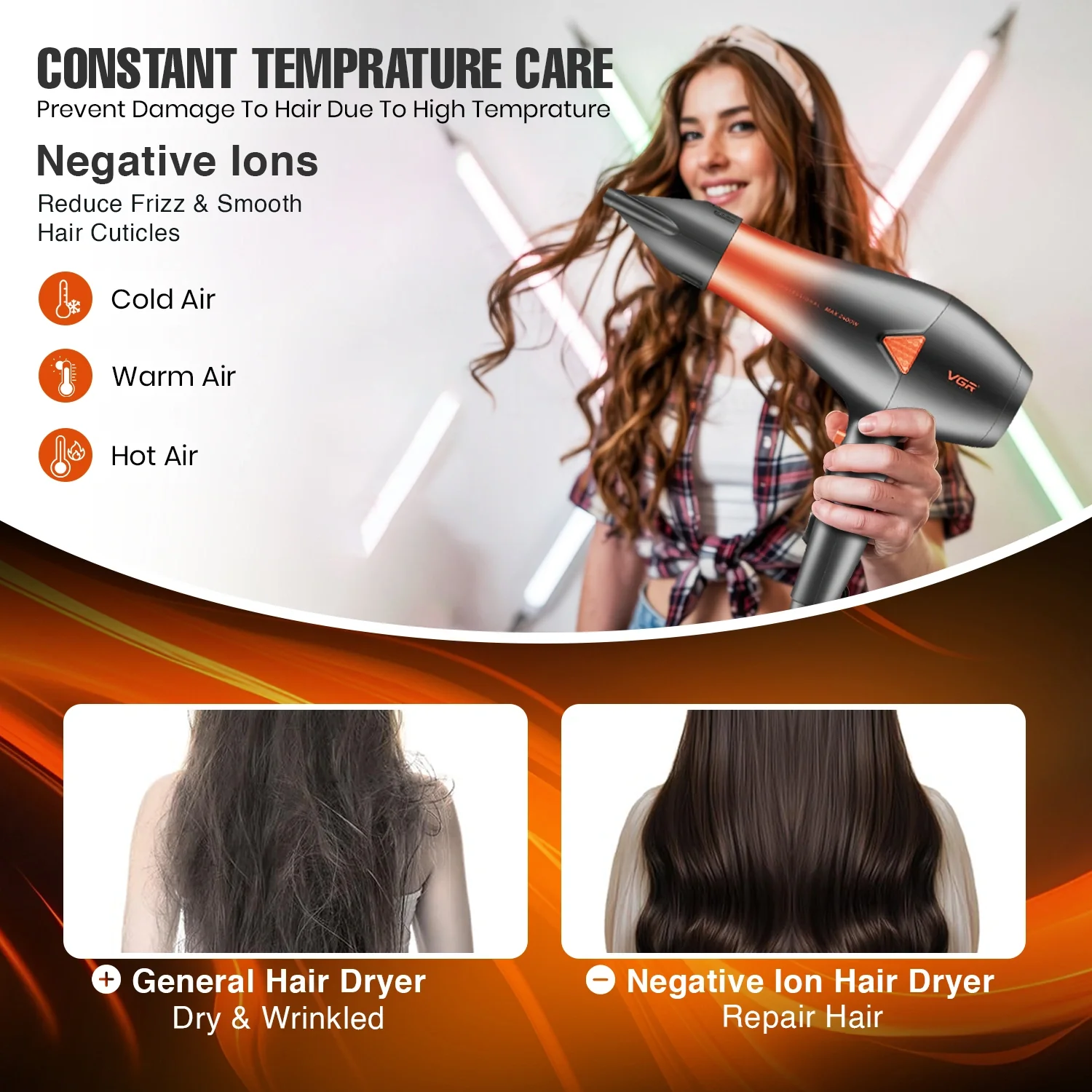 VGR V-455 Professional Hair Dryer for Women 2000-2400W_img_7