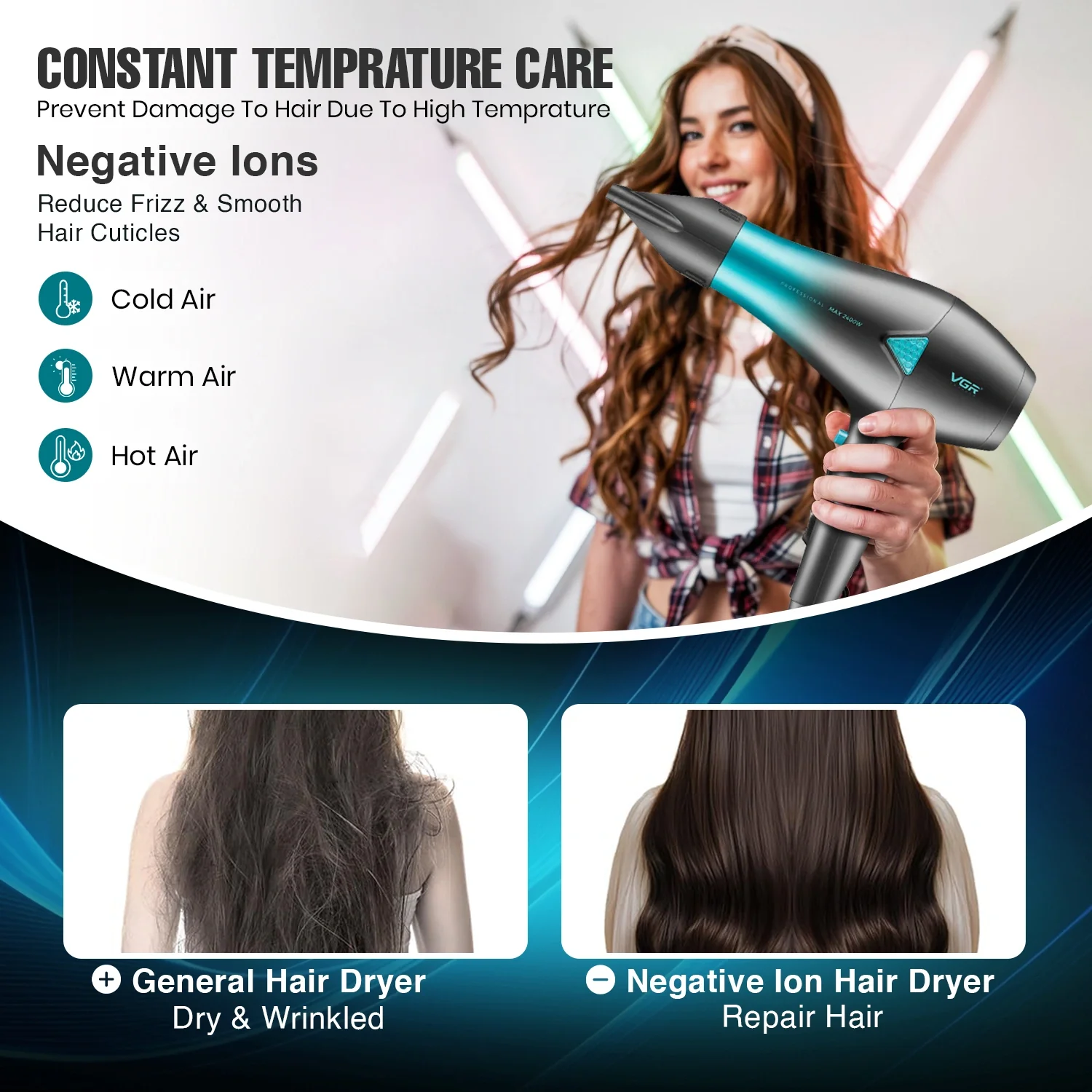 VGR V-455 Professional Hair Dryer for Women 2000-2400W_img_6