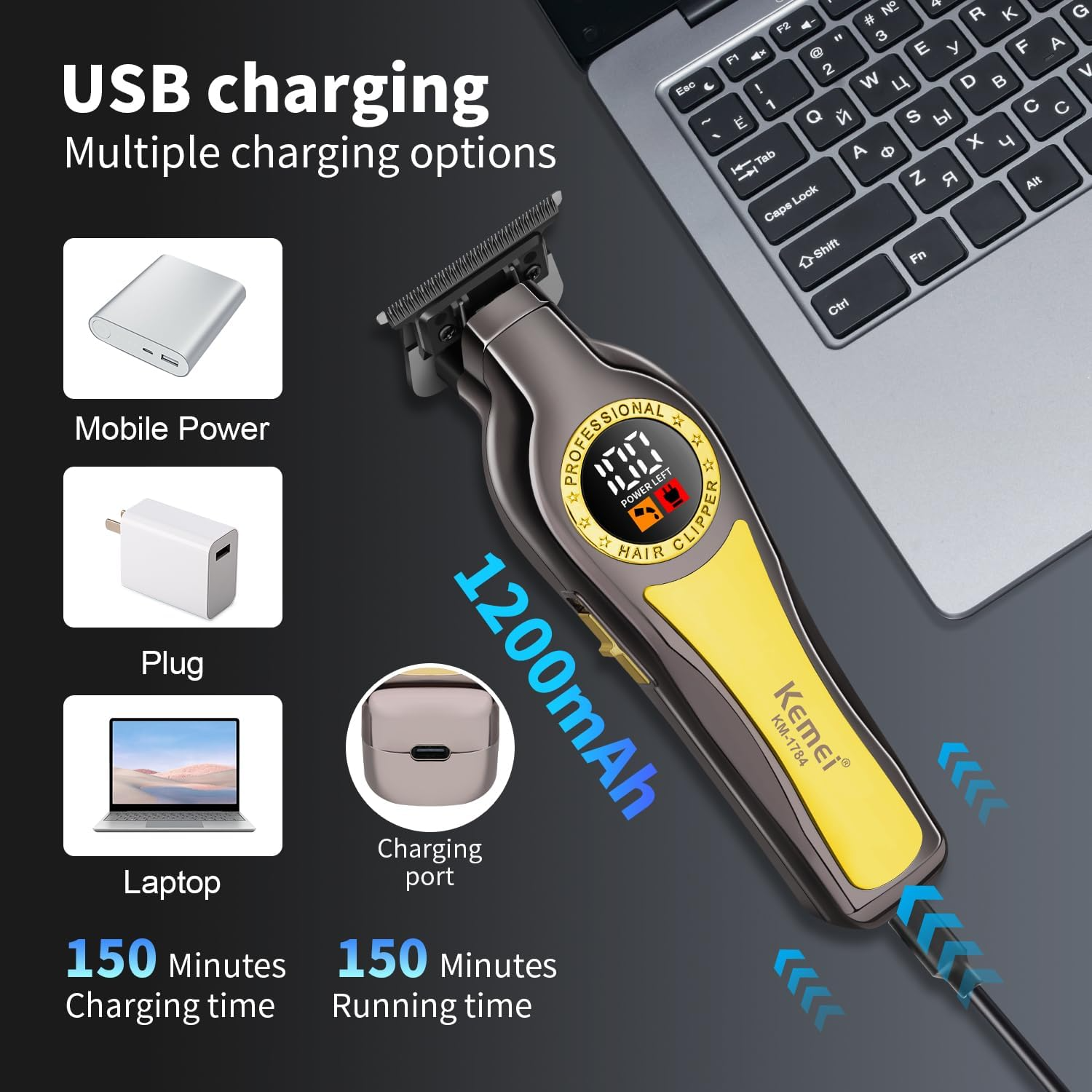 Kemei KM-1784 New Hair Clipper and Trimmers |  Fast 6500RPM Motor Quality, 1200mAh Built-in Li-battery, Last Long Barber Hair Salon Detail_img_12