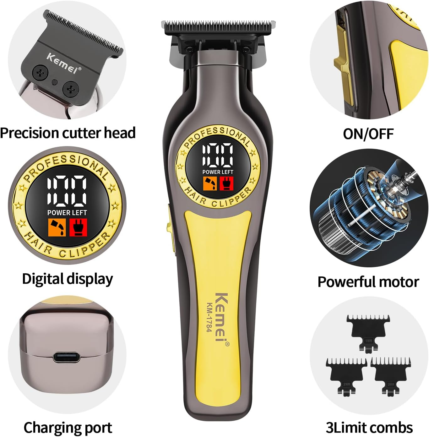 Kemei KM-1784 New Hair Clipper and Trimmers |  Fast 6500RPM Motor Quality, 1200mAh Built-in Li-battery, Last Long Barber Hair Salon Detail_img_4