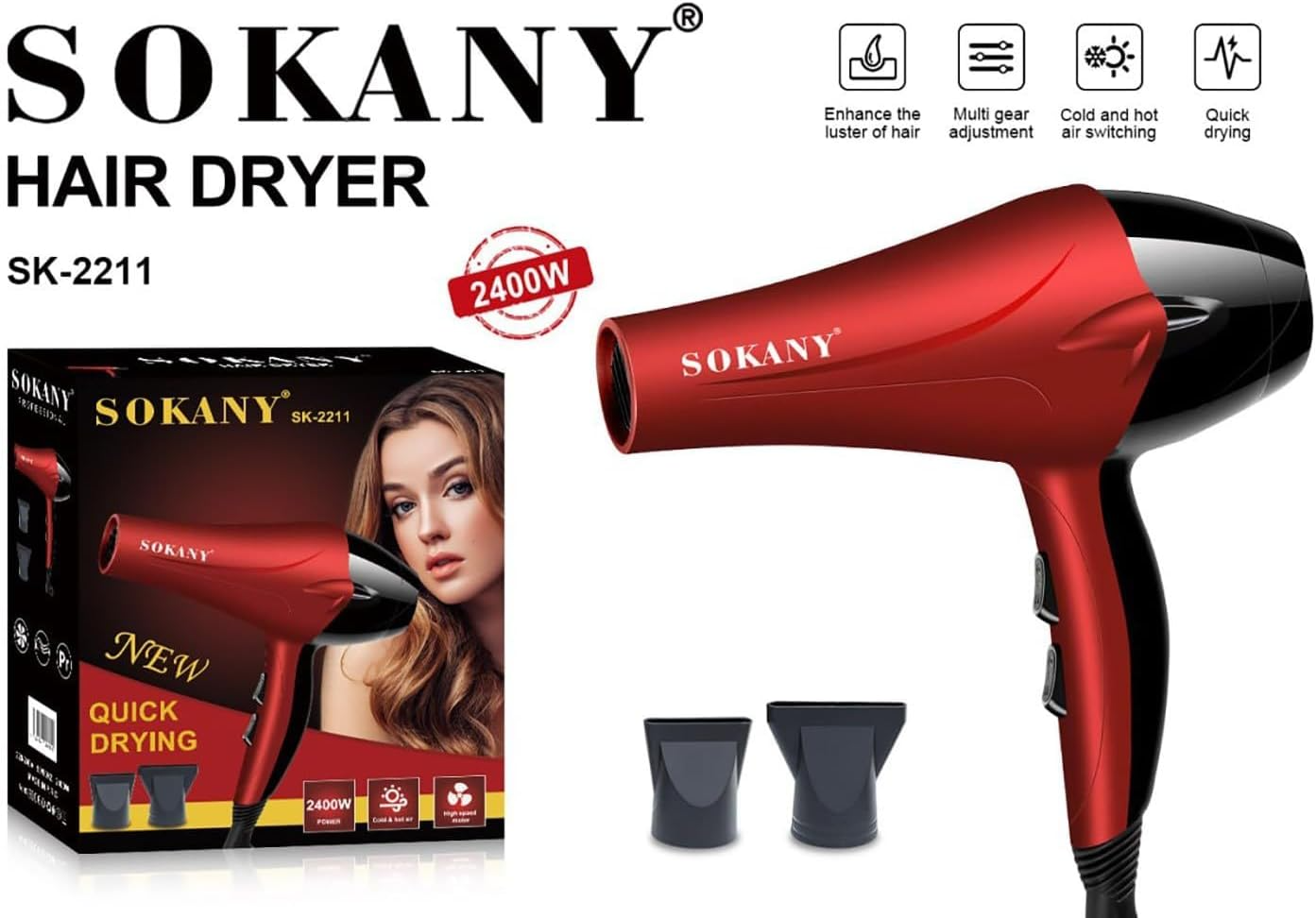 Sokany SK-2211 Professional 2400W Dual Speed Hot & Cold Air Hair Dryer_img_8
