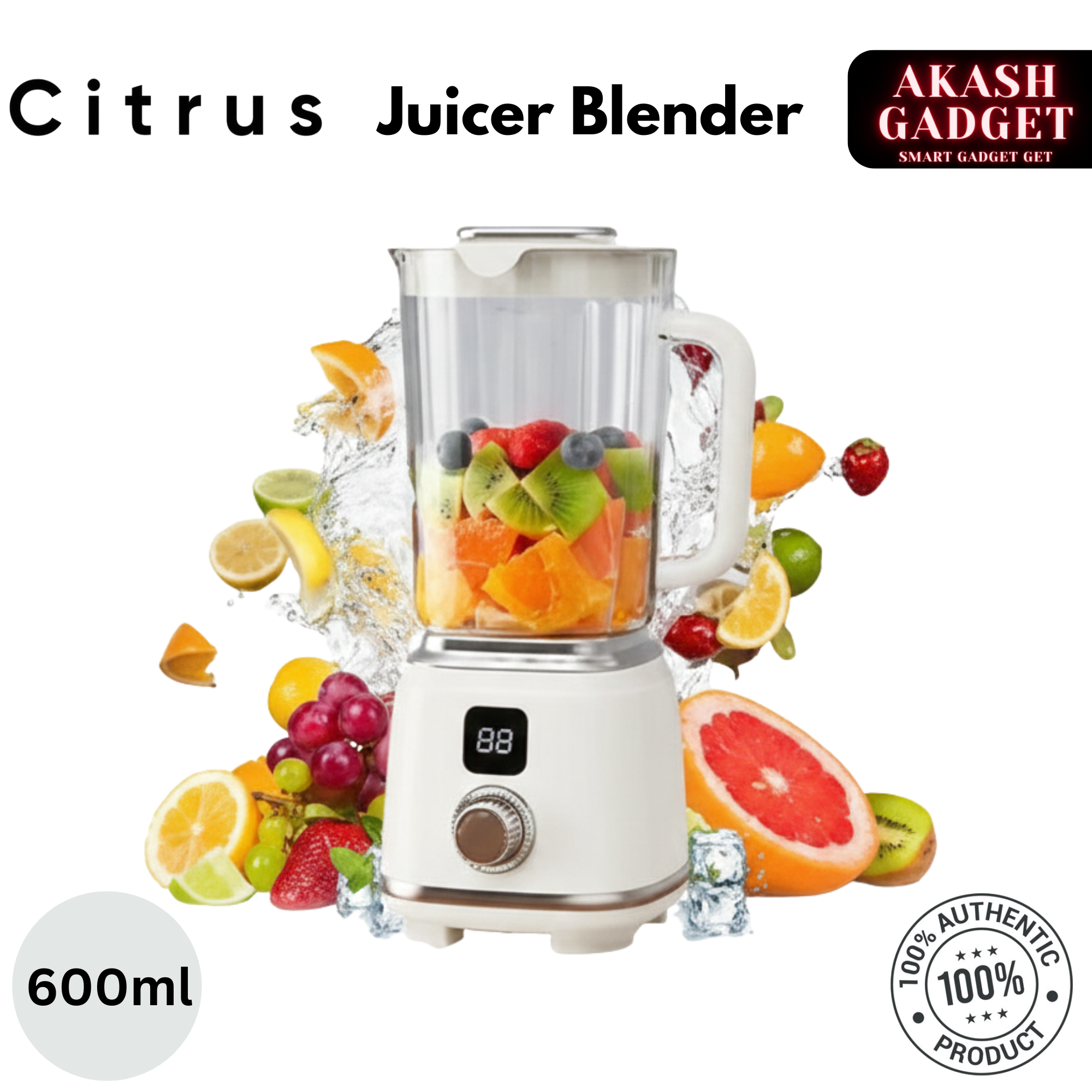 Citrus Portable Juicer Blender | USB Charging, Rechargeable with an LED Display, 600ml Fruit Juicer