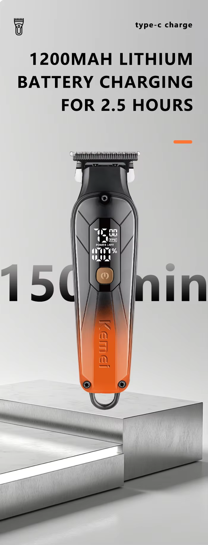 Kemei KM-1741 Rechargeable Zero Gup Beard & Hair Clipper Trimmer for Men_img_7
