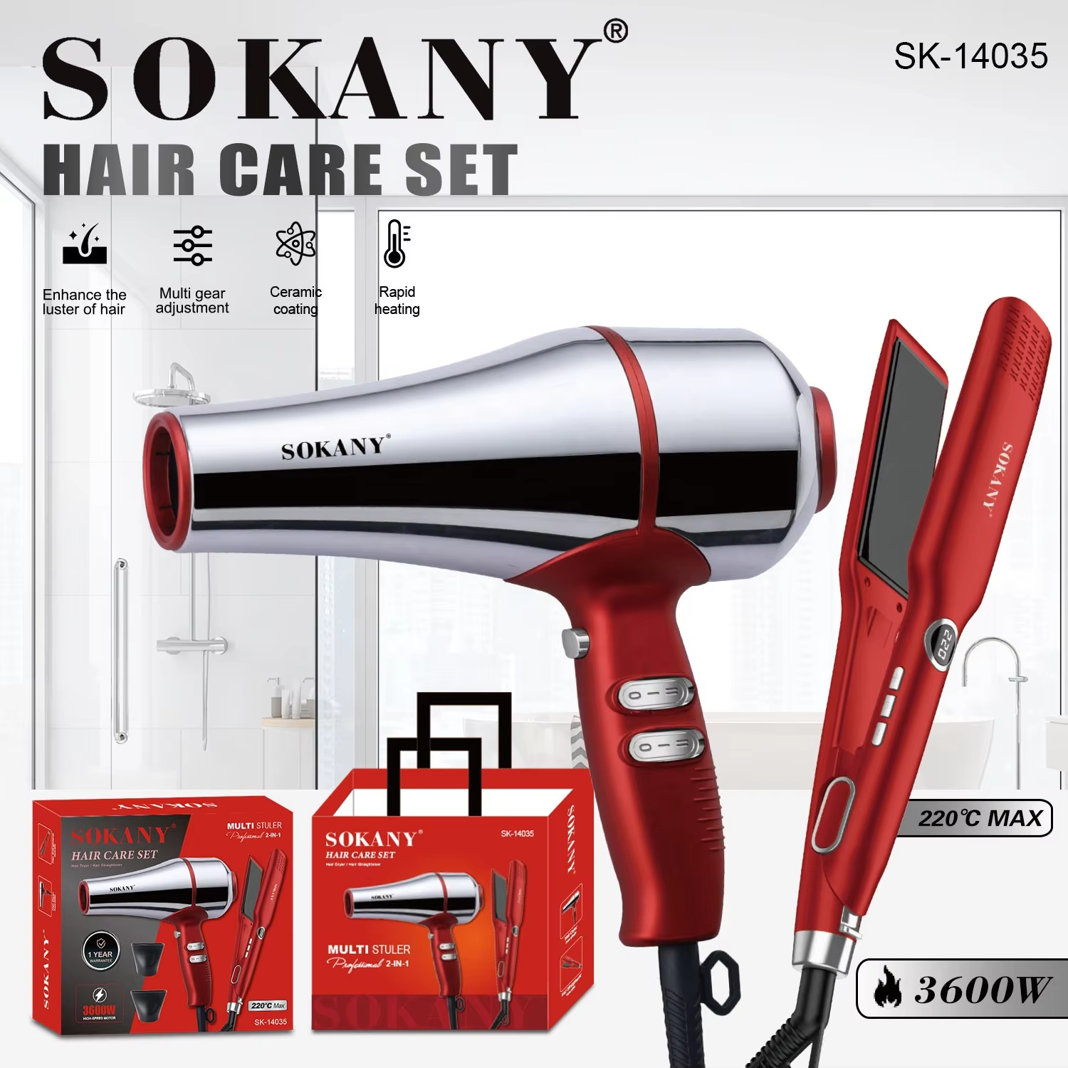 Sokany SK-14035 Professional 2-in-1 Hair Care Set (Hair Dryer & Straightener) for Women_img_2
