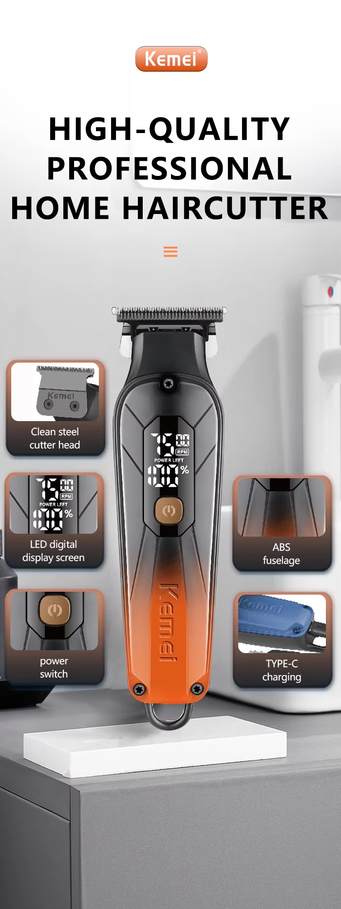 Kemei KM-1741 Rechargeable Zero Gup Beard & Hair Clipper Trimmer for Men_img_10