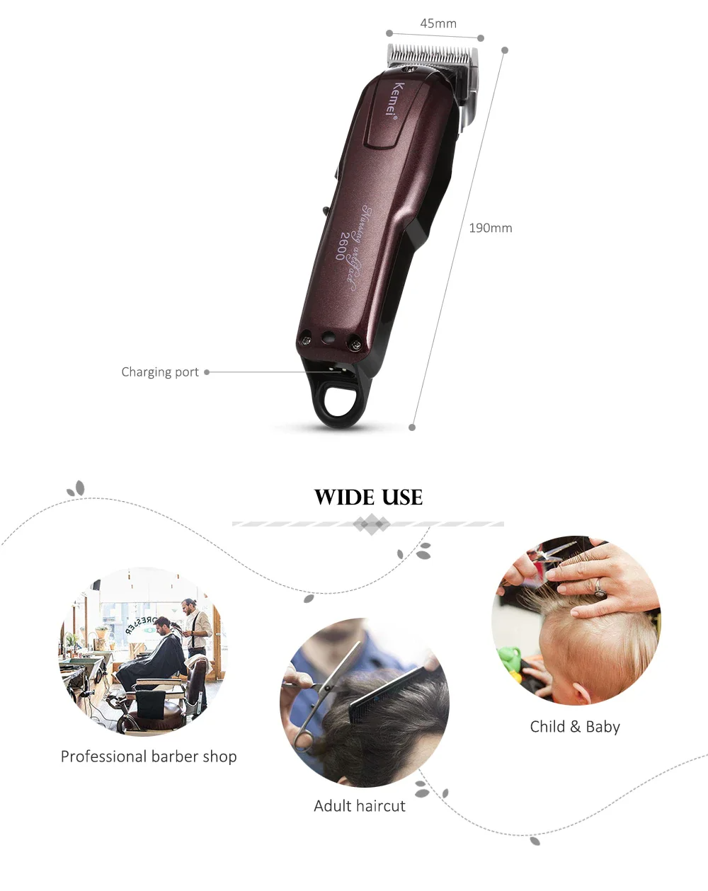 Kemei KM-2600 Professional AC/DC Cord/Cordless Adjustable Hair Clipper & Beard Trimmer for Men_img_8