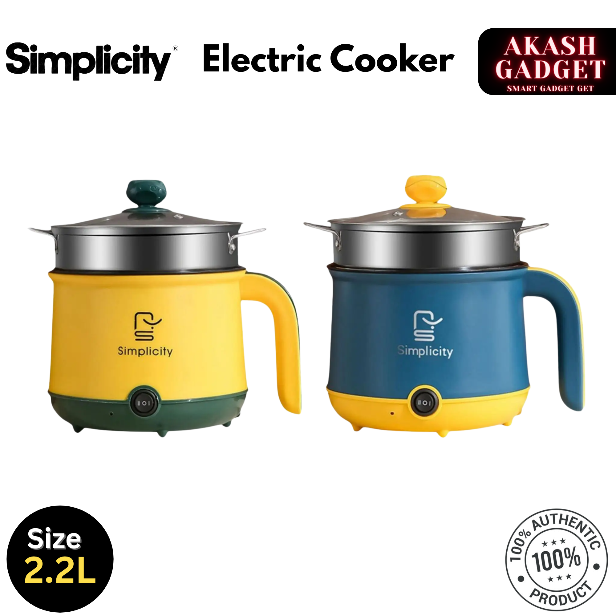 Simplicity Portable 2.2L & 1.8L Electric Multicooker Stainless Steel Electric Cooker Pot_img_1