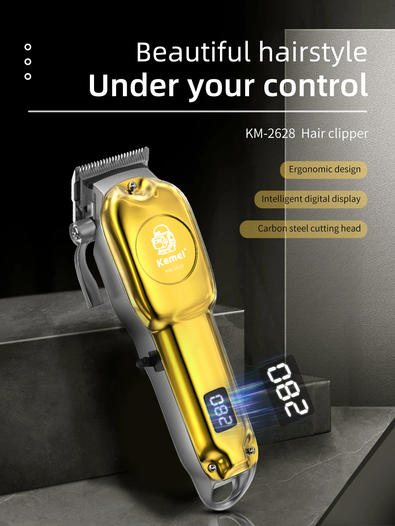 Kemei KM-2628 Professional Hair Clipper and Beard Trimmer for Men | LCD Display, Salon Cordless, Rechargeable_img_11