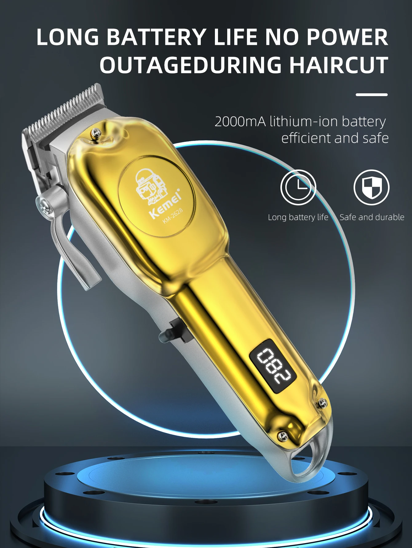 Kemei KM-2628 Professional Hair Clipper and Beard Trimmer for Men | LCD Display, Salon Cordless, Rechargeable_img_13