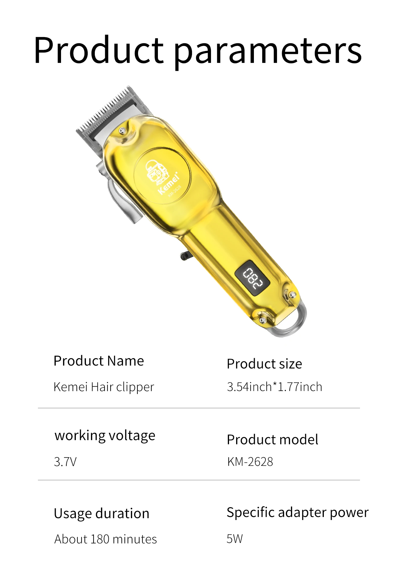 Kemei KM-2628 Professional Hair Clipper and Beard Trimmer for Men | LCD Display, Salon Cordless, Rechargeable_img_6