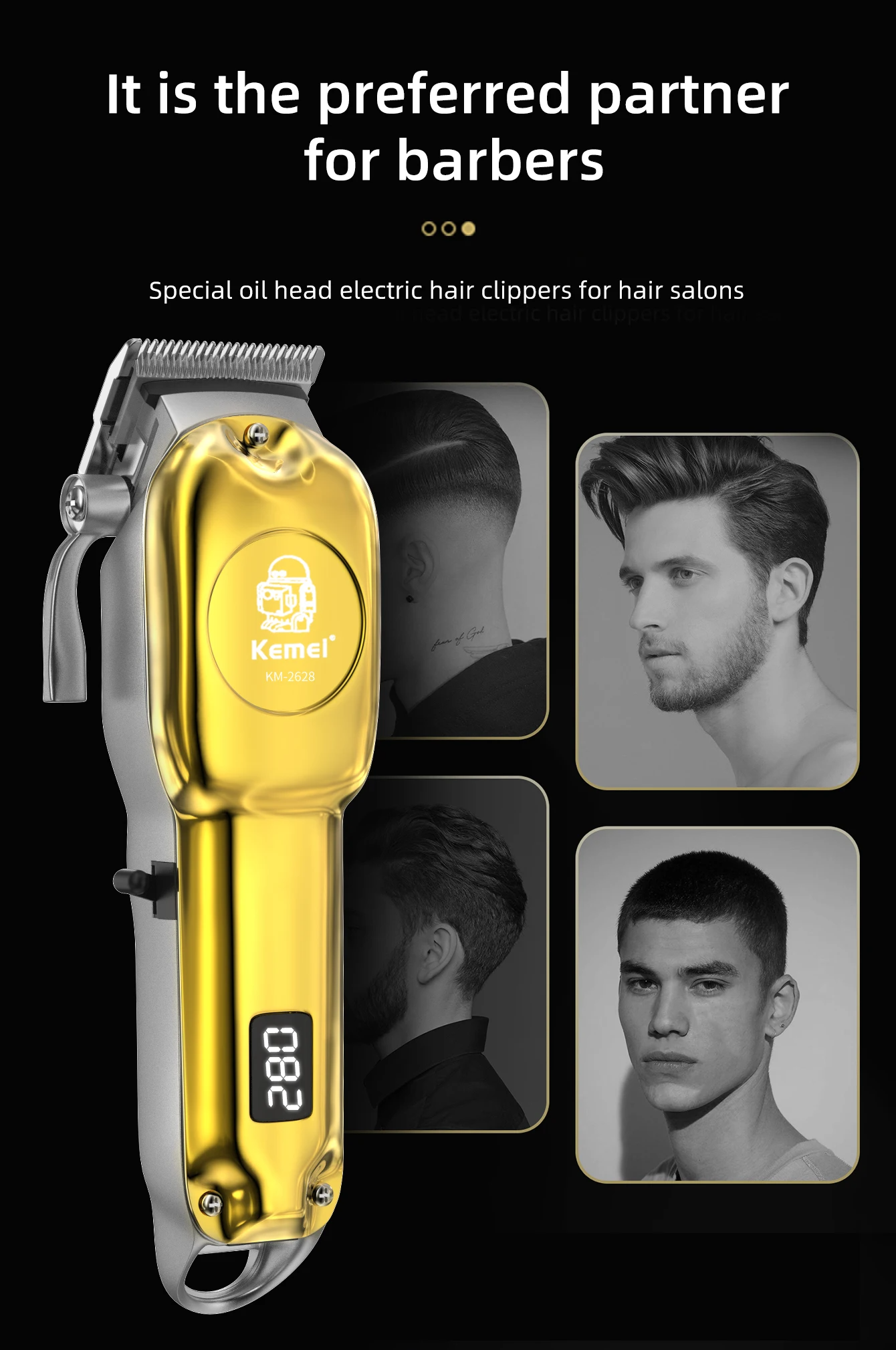 Kemei KM-2628 Professional Hair Clipper and Beard Trimmer for Men | LCD Display, Salon Cordless, Rechargeable_img_15