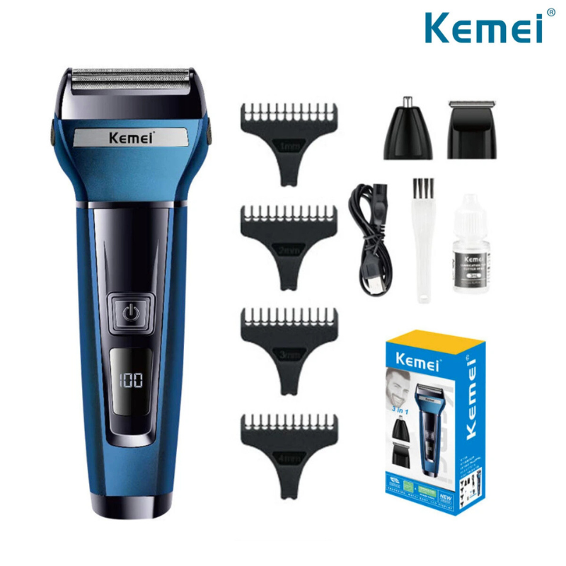 Kemei KM-6541 Rechargeable 3-in-1 Grooming Kit Trimmer, Shaver & Nose Hair Trimmer for Men