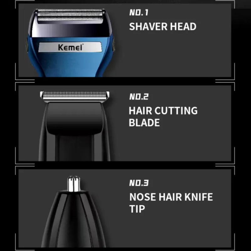 Kemei KM-6541 Rechargeable 3-in-1 Grooming Kit Trimmer, Shaver & Nose Hair Trimmer for Men_img_3