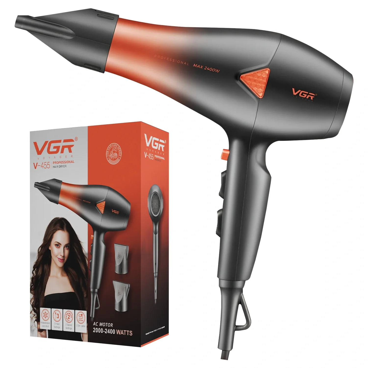 VGR V-455 Professional Hair Dryer for Women 2000-2400W_img_1