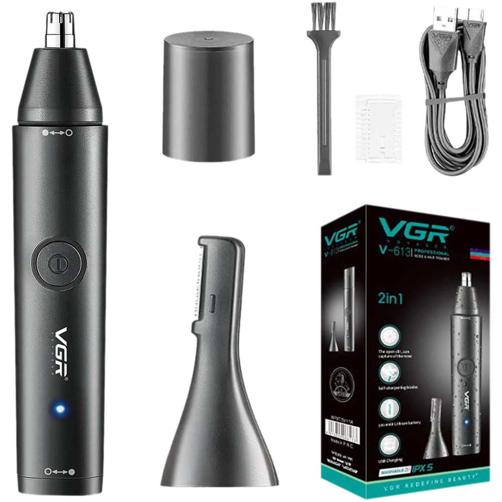VGR V-613 Professional 2-in-1 Rechargeable Nose and Ear Hair Trimmer for Men