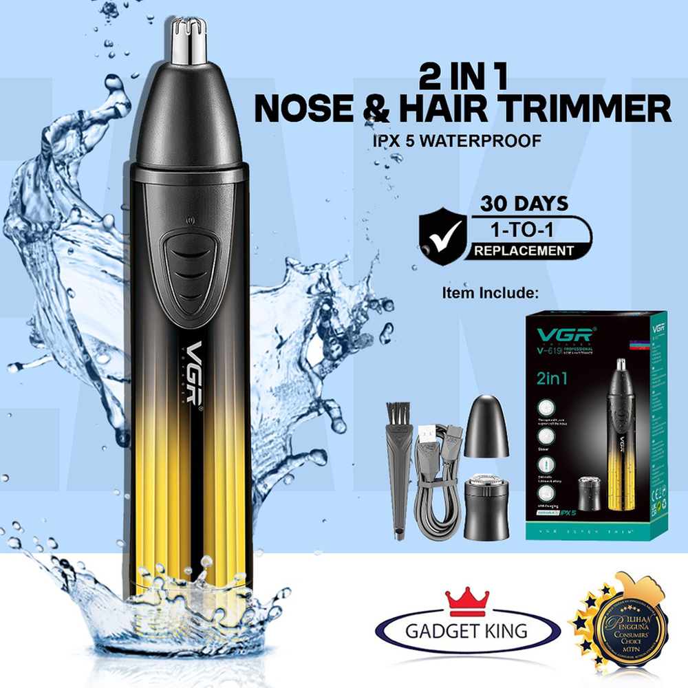 VGR V-619 Professional 2-in-1 Nose Trimmer and Shaver for Men । Waterproof (PX5)_img_7