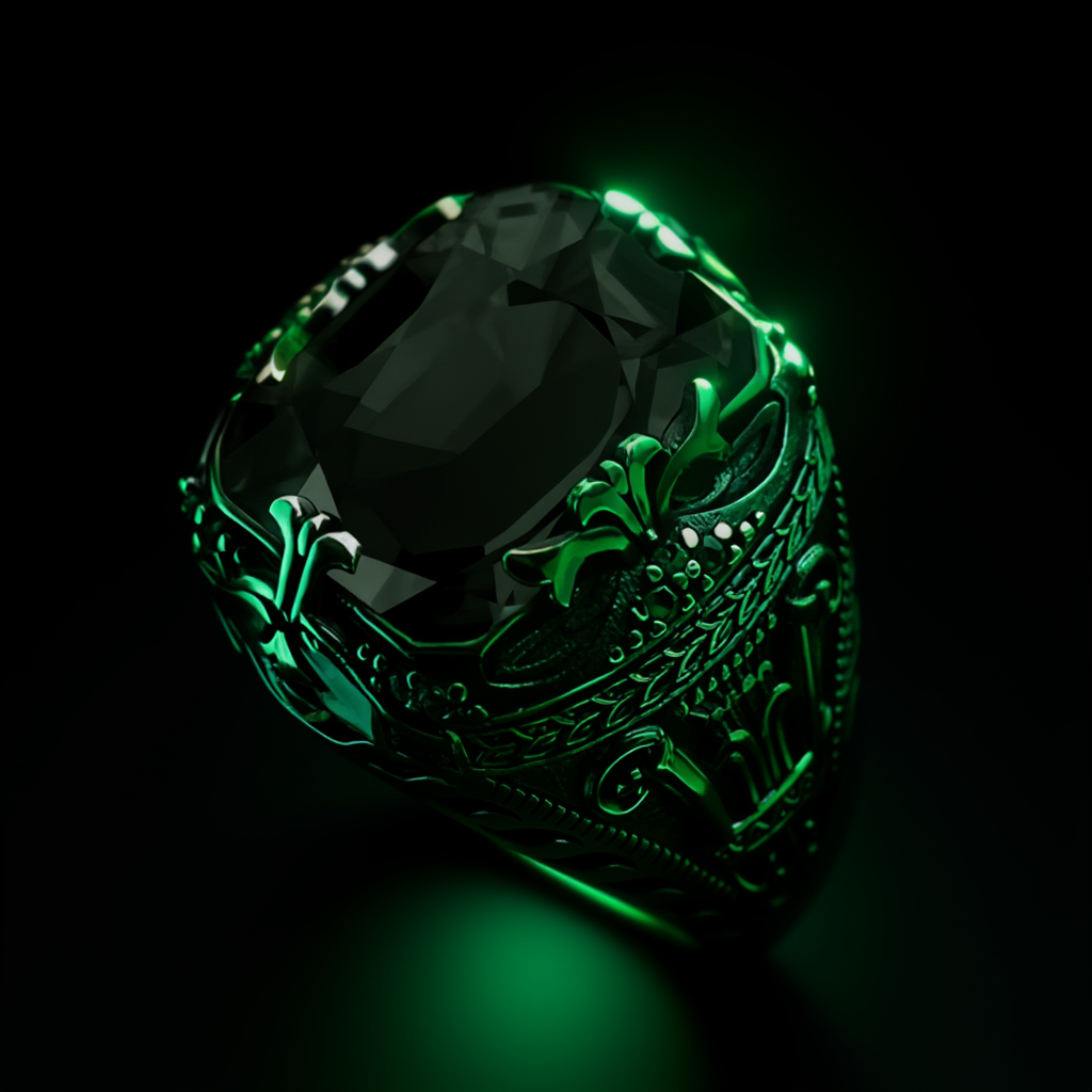 Luxury Emerald Retro Ring for Men – Gold Plated Alloy Palace Style Hollow Statement Ring | Vintage Green Gemstone Jewelry_img_5