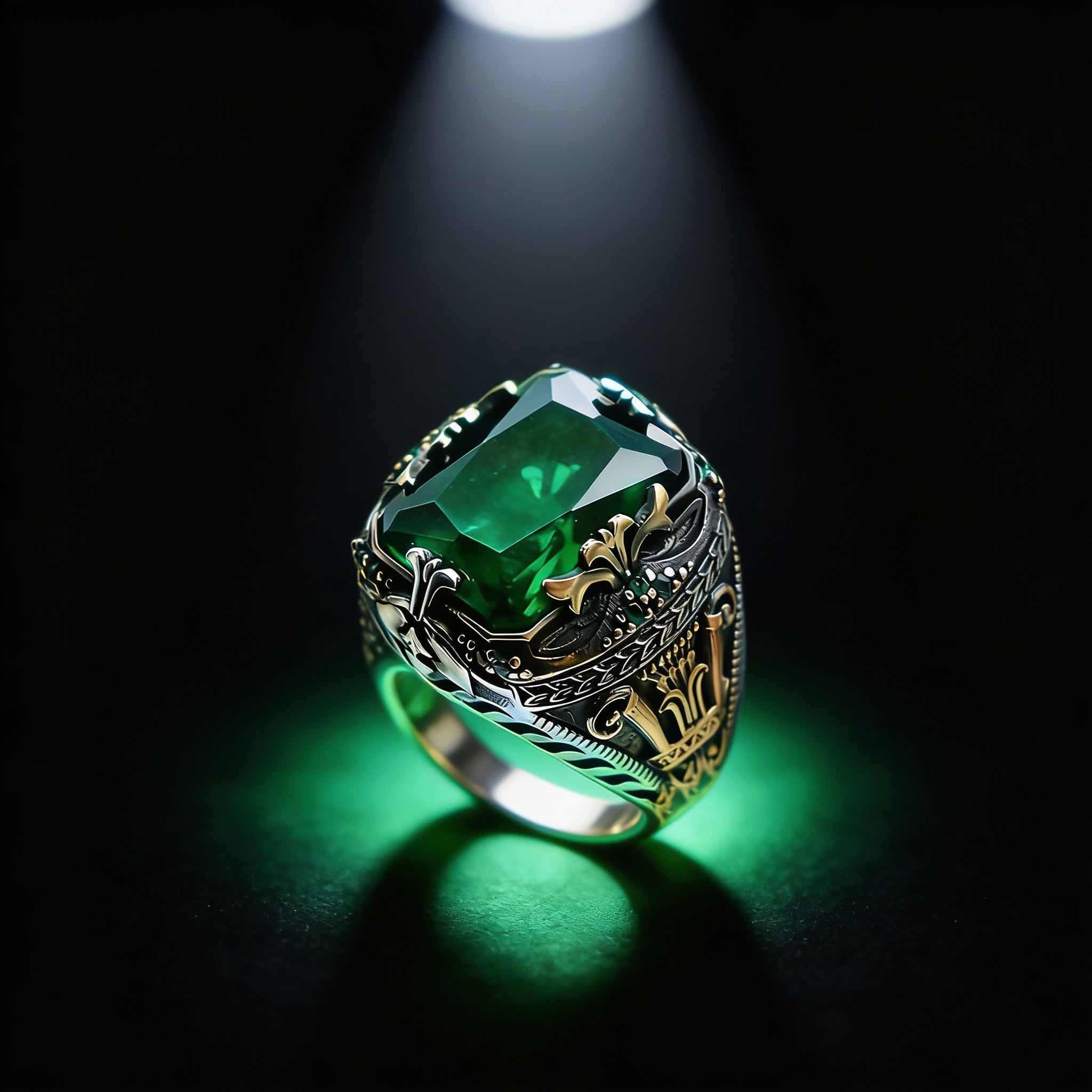 Luxury Emerald Retro Ring for Men – Gold Plated Alloy Palace Style Hollow Statement Ring | Vintage Green Gemstone Jewelry_img_6