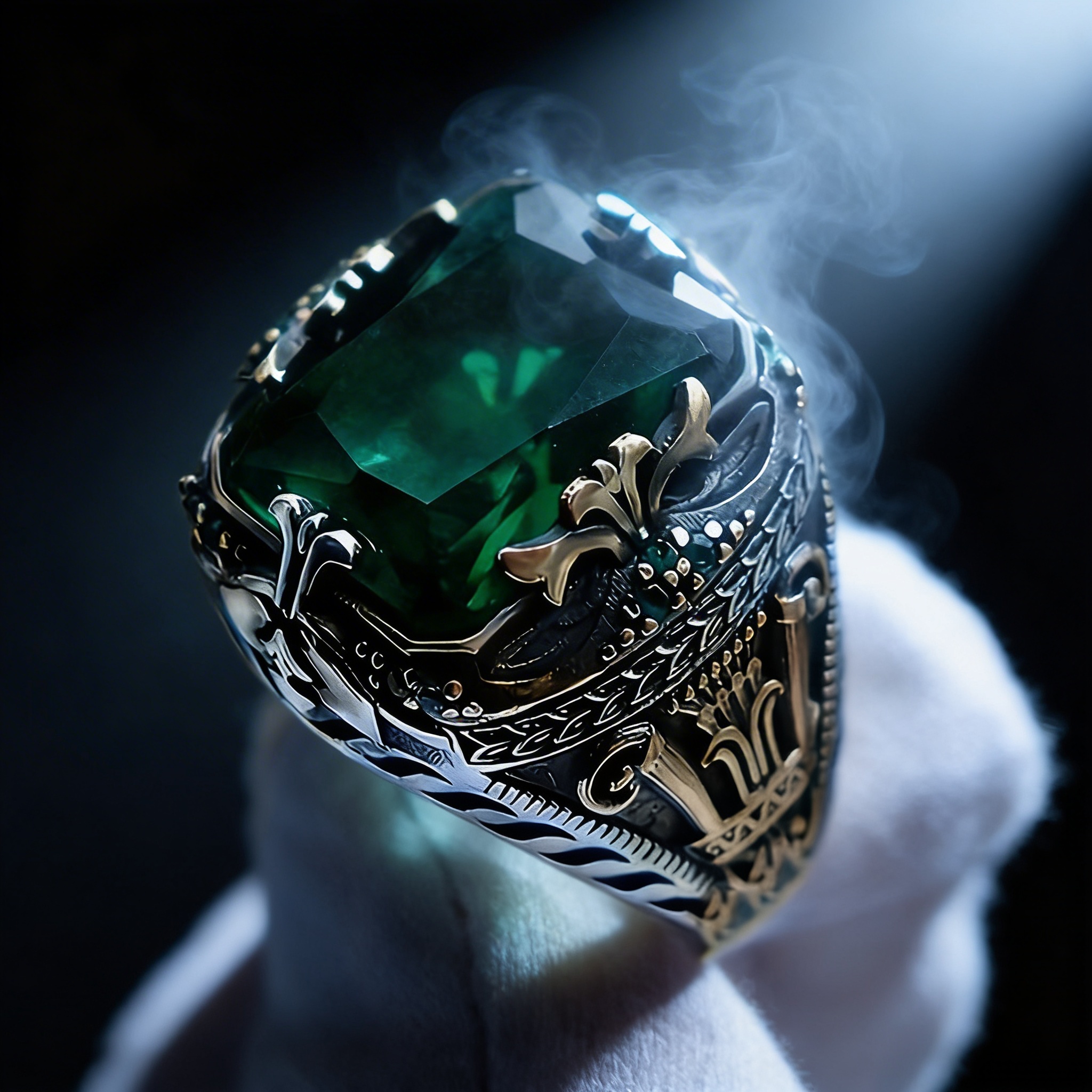 Luxury Emerald Retro Ring for Men – Gold Plated Alloy Palace Style Hollow Statement Ring | Vintage Green Gemstone Jewelry_img_2