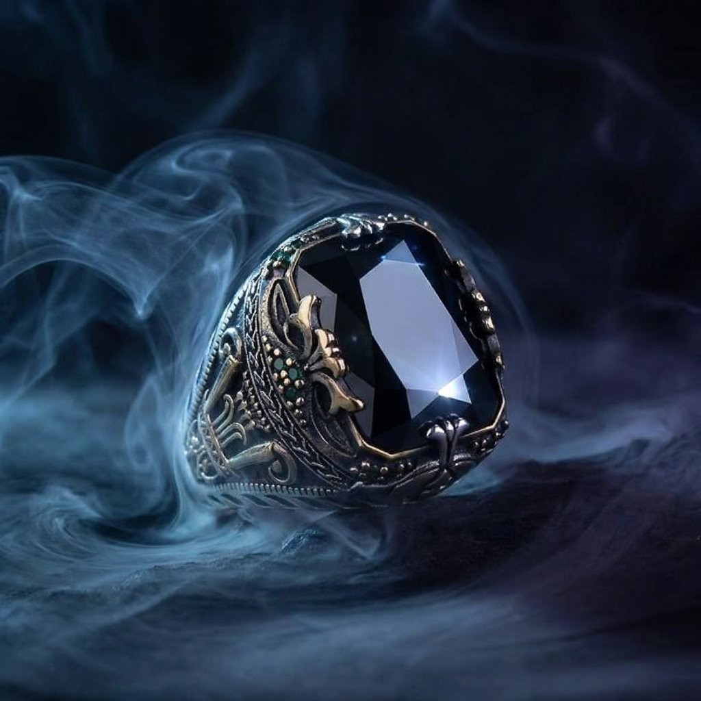 Luxury Emerald Retro Ring for Men – Gold Plated Alloy Palace Style Hollow Statement Ring | Vintage Green Gemstone Jewelry_img_1