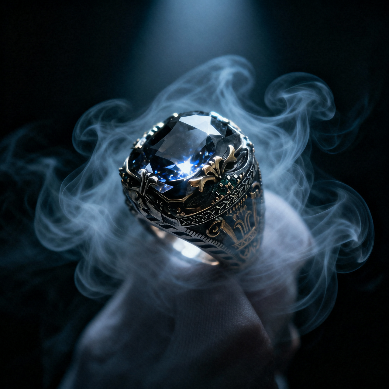 Luxury Emerald Retro Ring for Men – Gold Plated Alloy Palace Style Hollow Statement Ring | Vintage Green Gemstone Jewelry_img_3