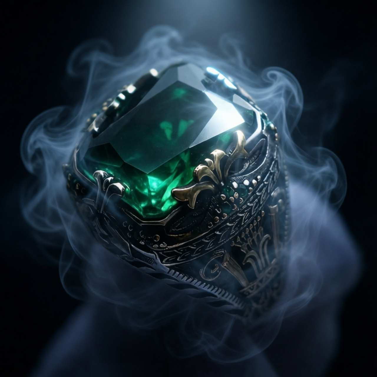 Luxury Emerald Retro Ring for Men – Gold Plated Alloy Palace Style Hollow Statement Ring | Vintage Green Gemstone Jewelry