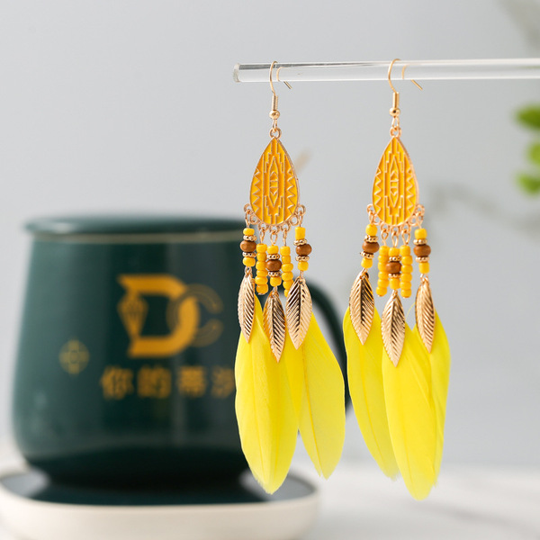 Colorful Ethnic Feather Earrings for Women – Boho Wave Design Zinc Alloy Jewelry DC1350_img_8