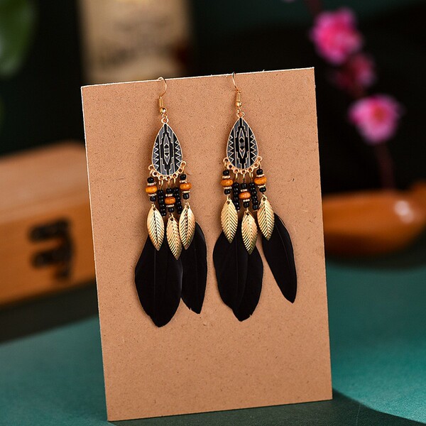 Colorful Ethnic Feather Earrings for Women – Boho Wave Design Zinc Alloy Jewelry DC1350_img_5