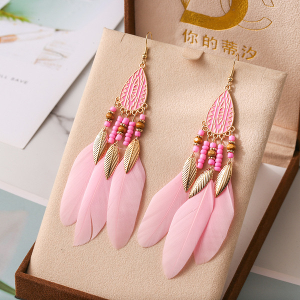 Colorful Ethnic Feather Earrings for Women – Boho Wave Design Zinc Alloy Jewelry DC1350_img_10