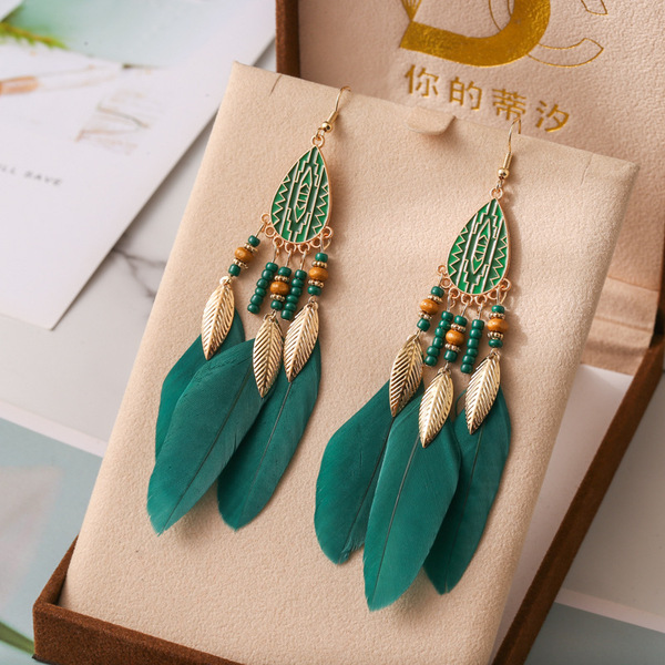 Colorful Ethnic Feather Earrings for Women – Boho Wave Design Zinc Alloy Jewelry DC1350_img_13