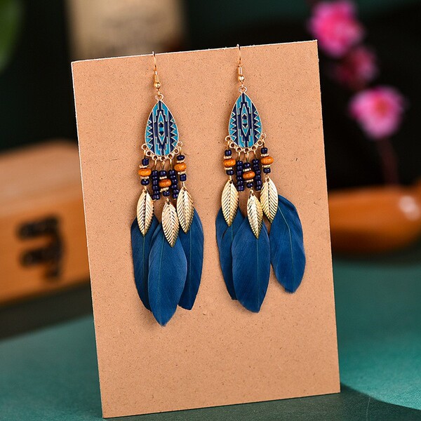 Colorful Ethnic Feather Earrings for Women – Boho Wave Design Zinc Alloy Jewelry DC1350_img_1