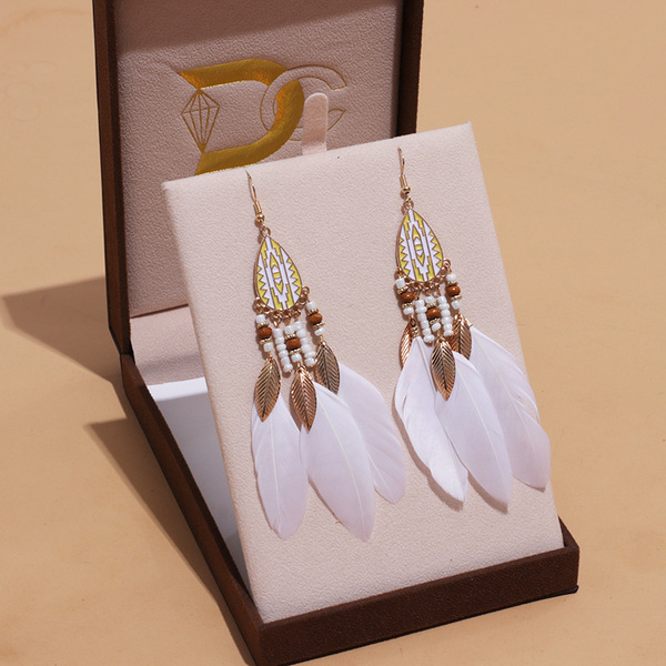 Colorful Ethnic Feather Earrings for Women – Boho Wave Design Zinc Alloy Jewelry DC1350_img_4