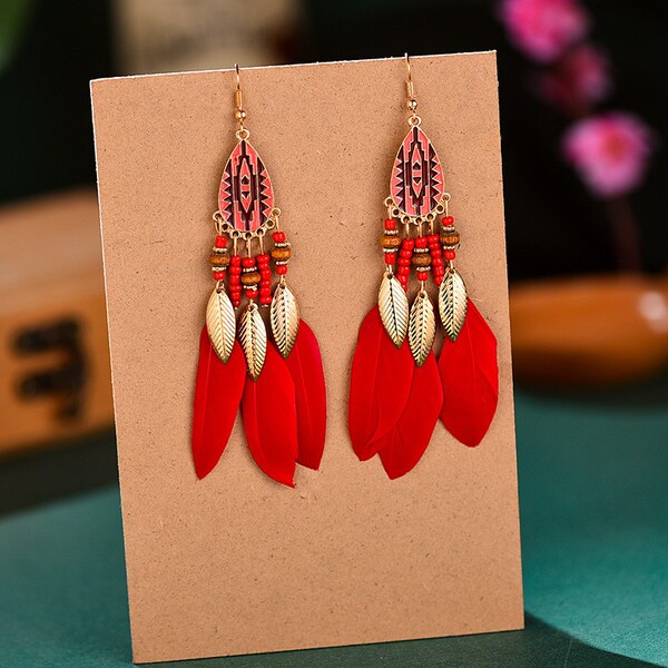 Colorful Ethnic Feather Earrings for Women – Boho Wave Design Zinc Alloy Jewelry DC1350_img_7
