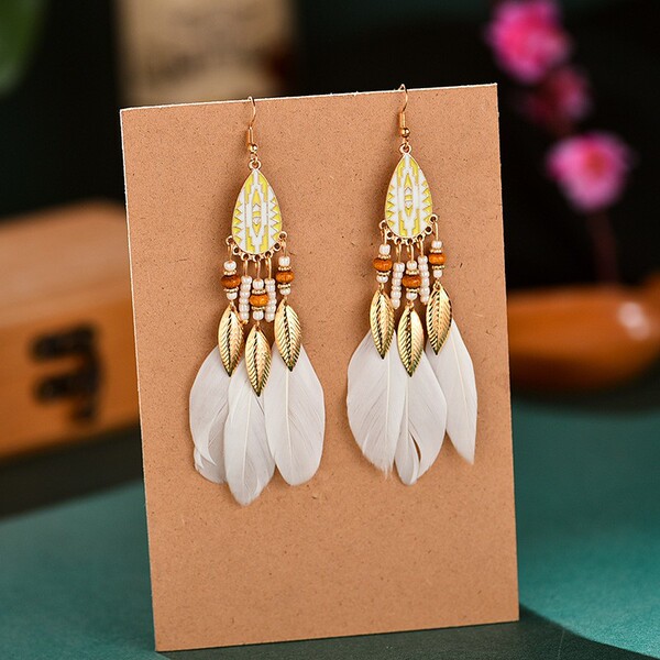 Colorful Ethnic Feather Earrings for Women – Boho Wave Design Zinc Alloy Jewelry DC1350_img_12