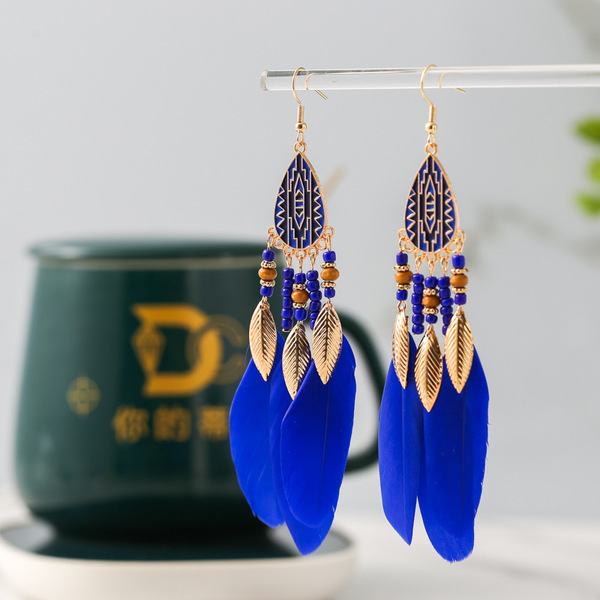 Colorful Ethnic Feather Earrings for Women – Boho Wave Design Zinc Alloy Jewelry DC1350_img_9
