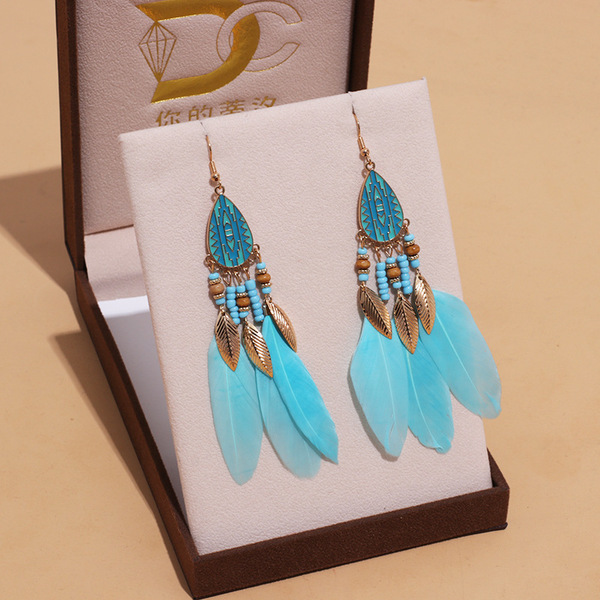 Colorful Ethnic Feather Earrings for Women – Boho Wave Design Zinc Alloy Jewelry DC1350_img_6