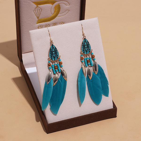 Colorful Ethnic Feather Earrings for Women – Boho Wave Design Zinc Alloy Jewelry DC1350_img_3