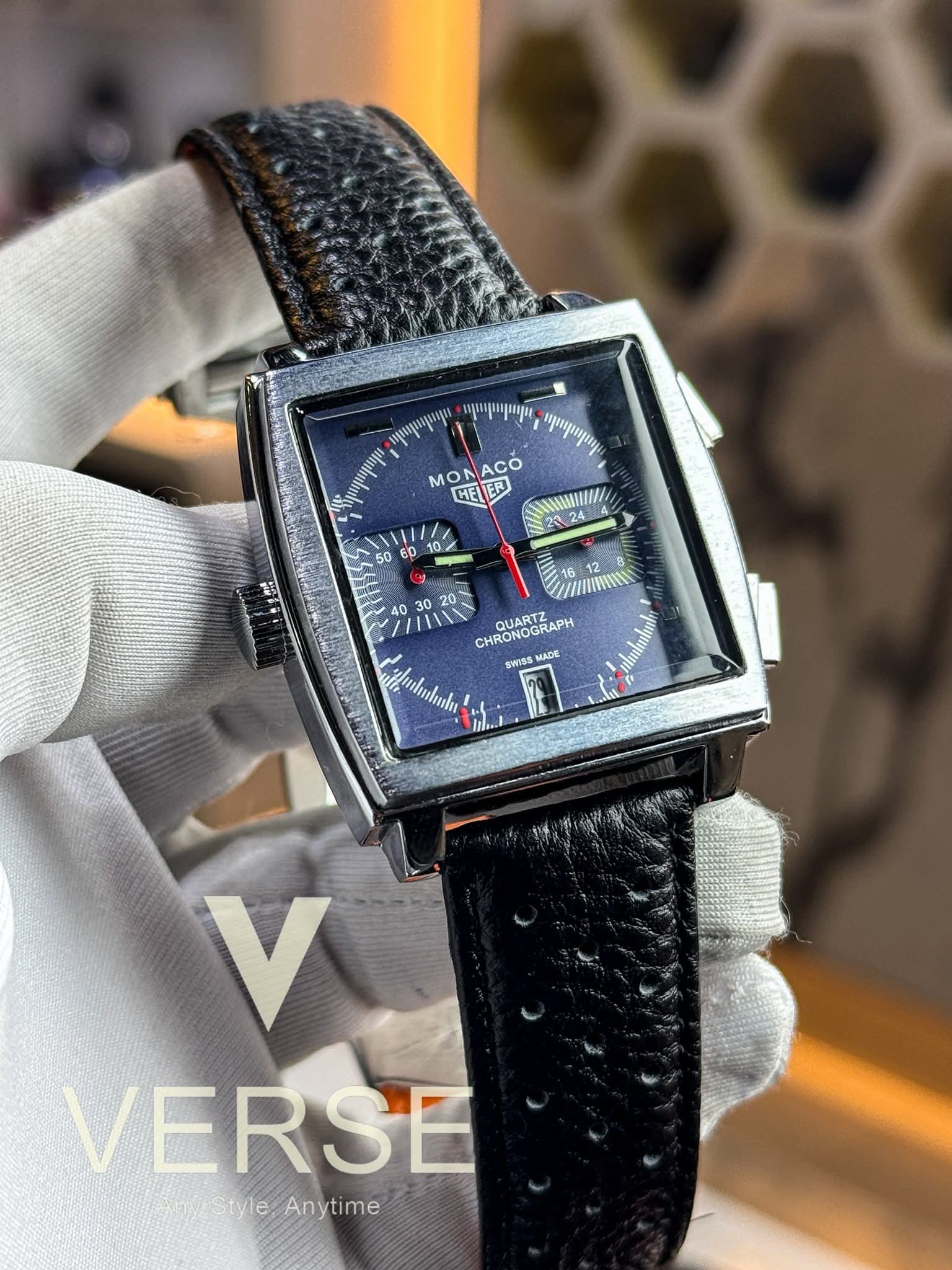 TagHeuer Monaco Chronograph | Blue Dial Black Strap - AA