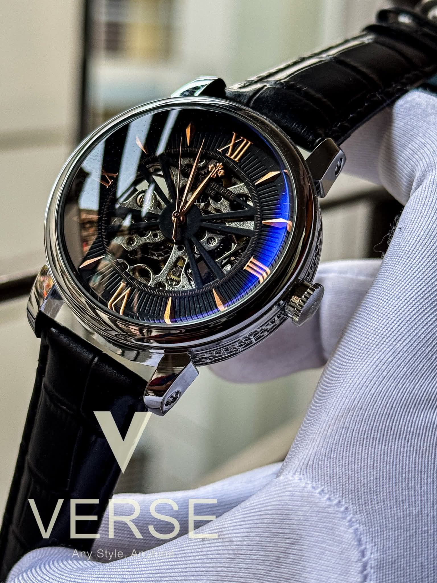Patek Philippe Automatic Noir Guilloché | Black Strap - AA