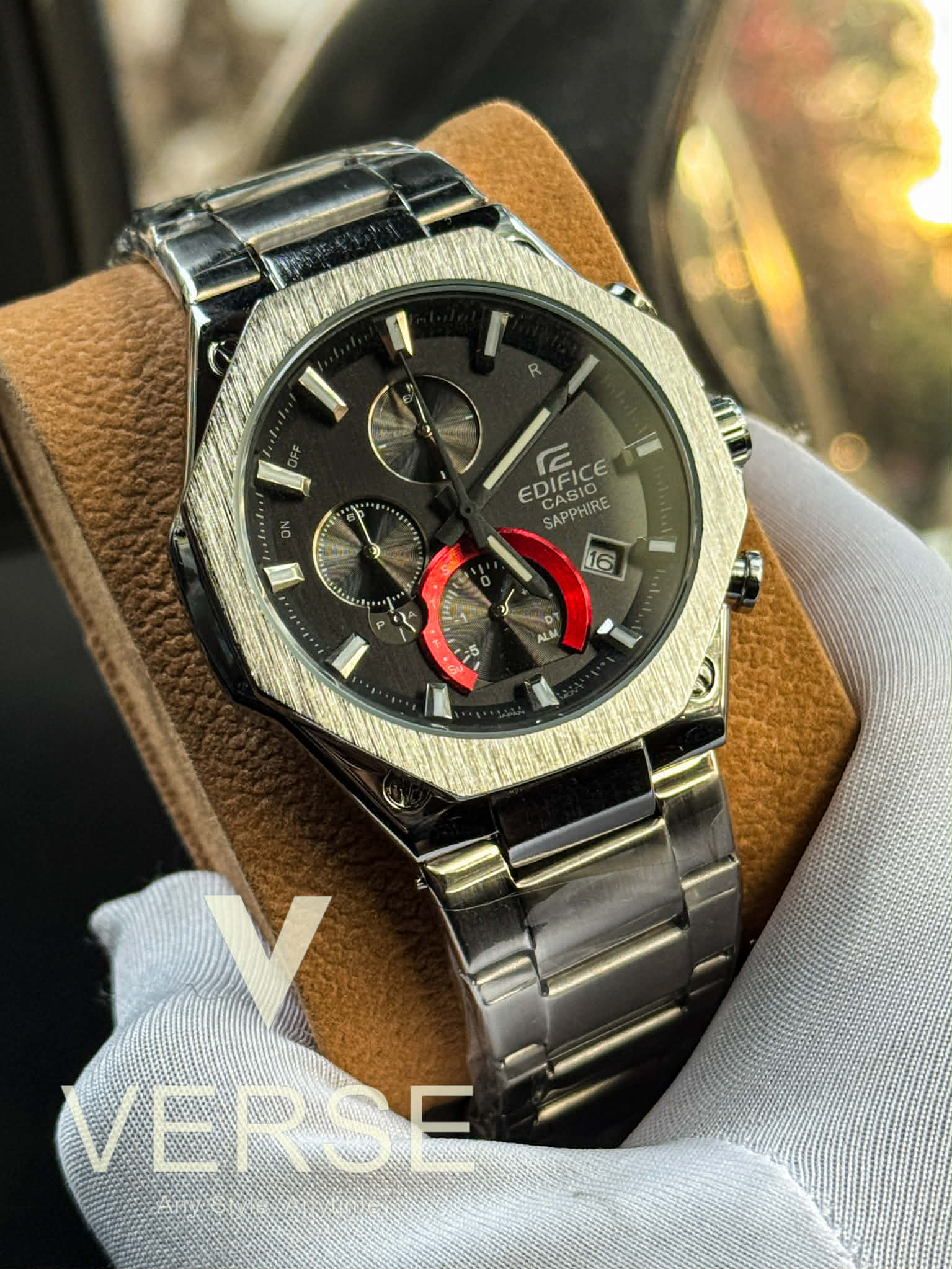 EDIFICE EQB-1100 SILVER CHAIN RED SHADE