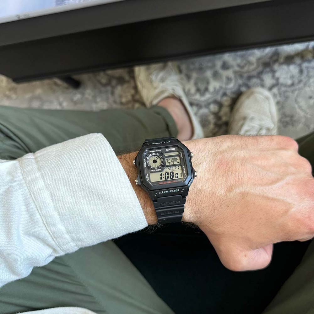 Casio AE-1200WH-1AVDF “Casio Royale” Men’s World Time Digital Watch with Black Resin Band | Casio AE-1200WH-1AVDF