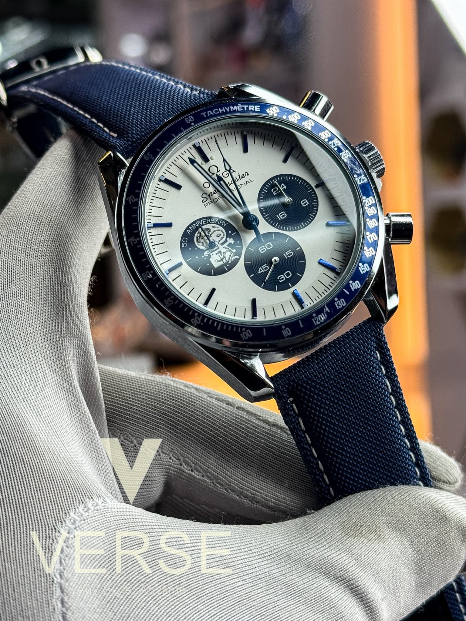 Omega Speedmaster “Silver Snoopy Award” 50th Anniversary | Silver-White Dial Blue Nylon Strap AA
