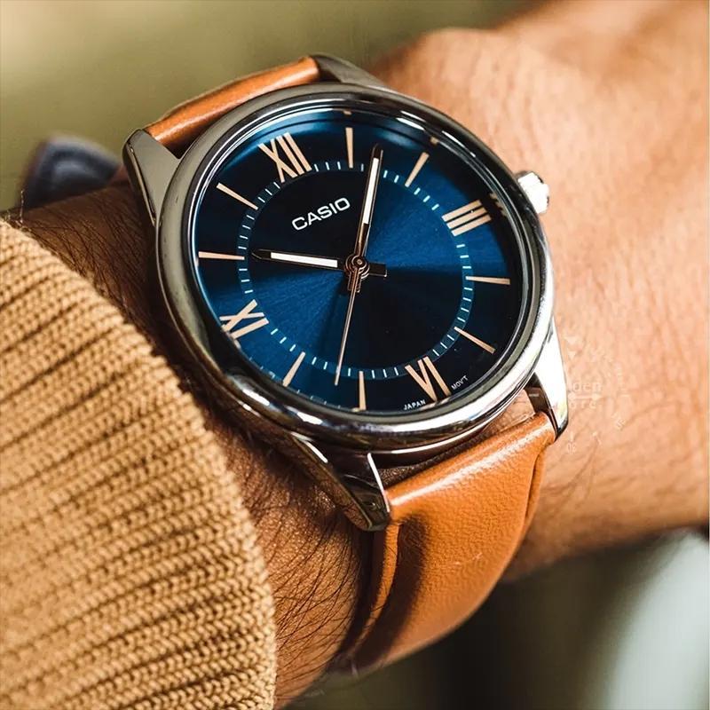 Casio MTP-V005L-2B5UDF Blue Dial Leather Strap Men's Watch | Casio MTP-V005L-2B5UDF