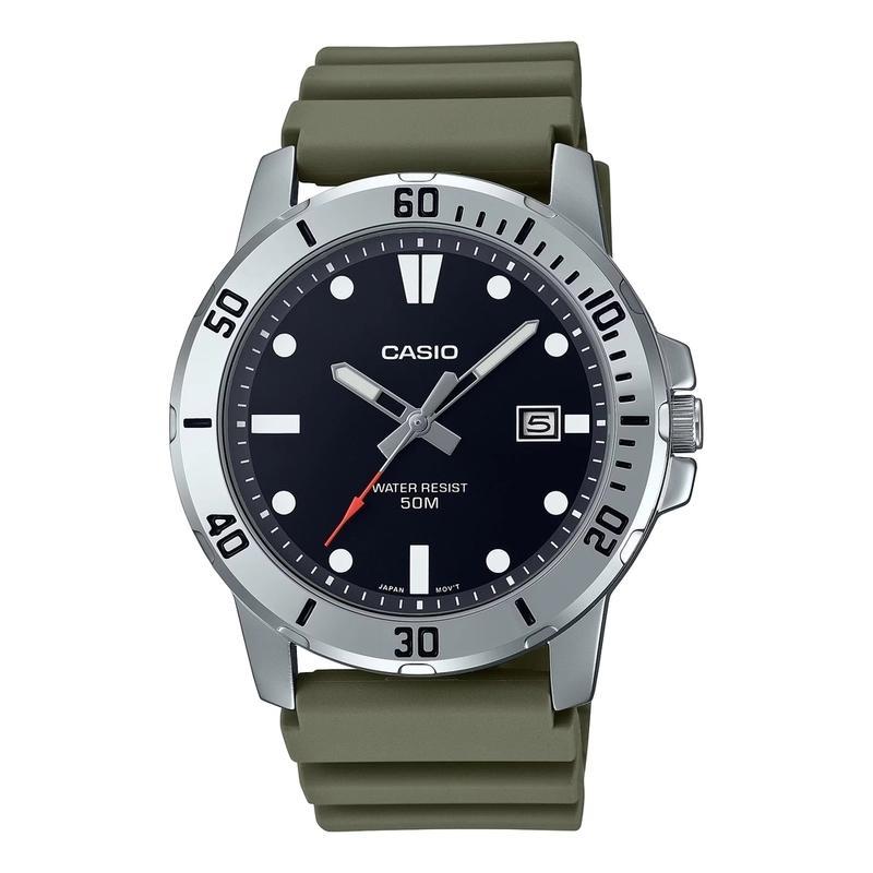 Casio MTP-VD01-3EVUDF Black Dial Olive Green Strap Men's Watch | Casio MTP-VD01-3EVUDF