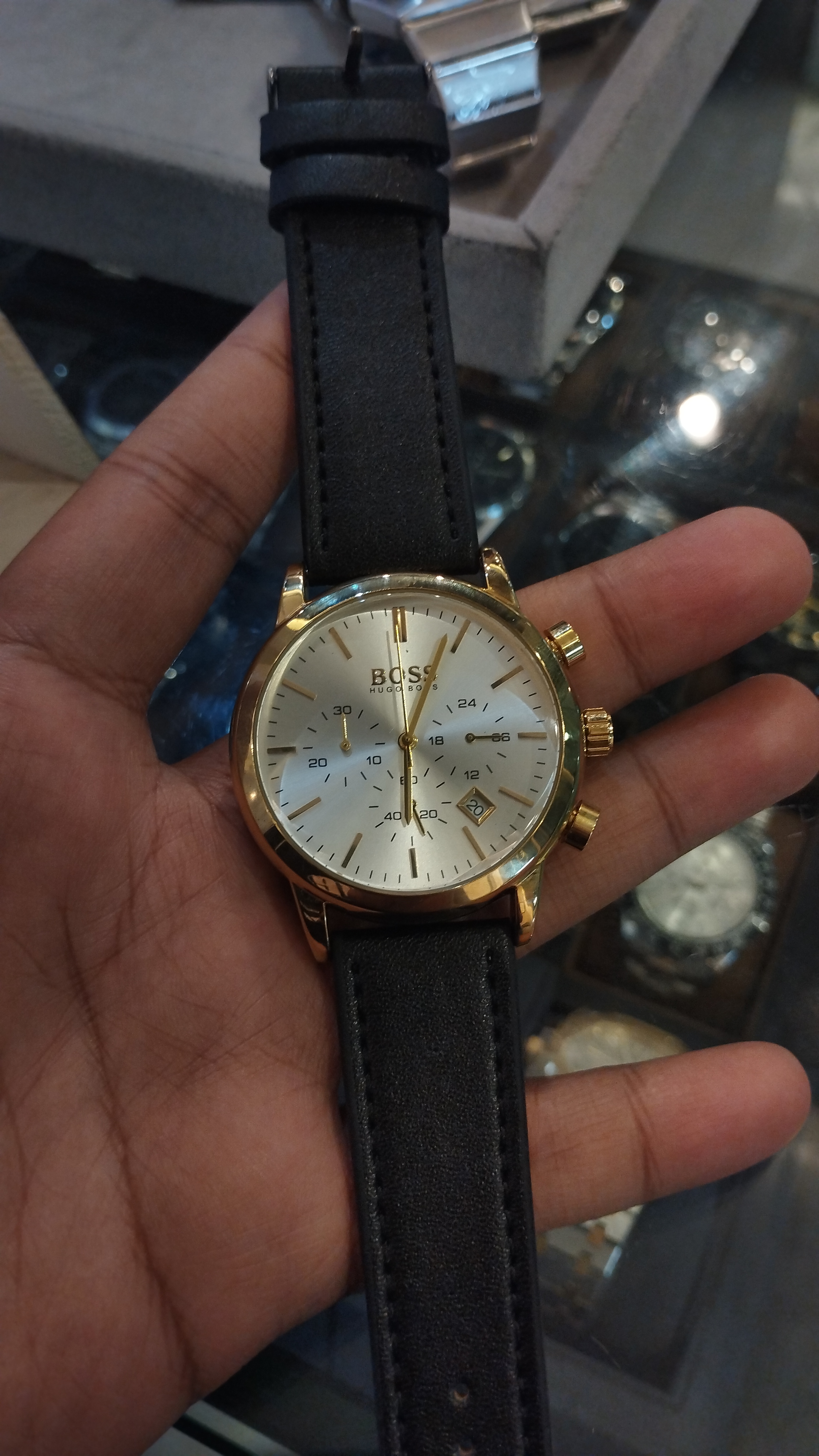 Boss Chronograph Black Belt Golden Case